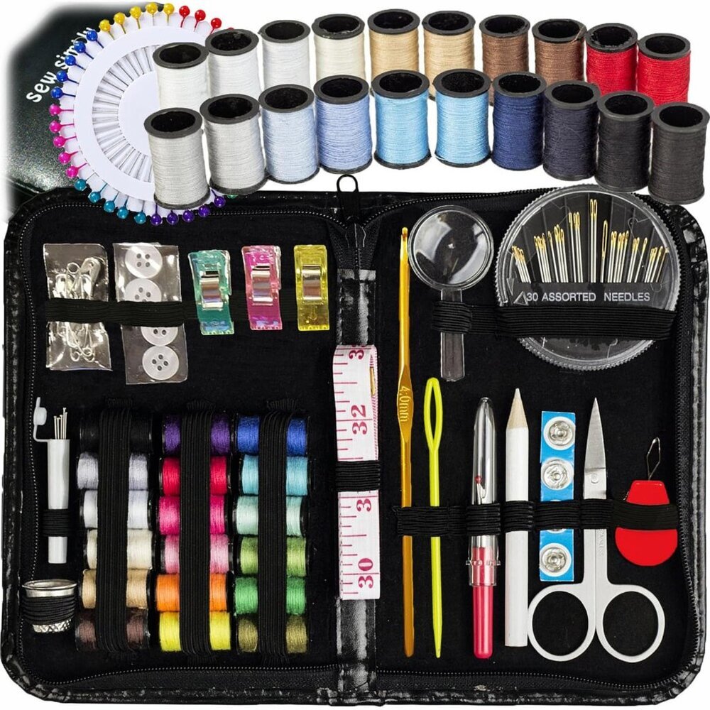 Sewing Kit for Adults and Kids 142 PCS - Small Beginner Set w/Multicolor Thread,